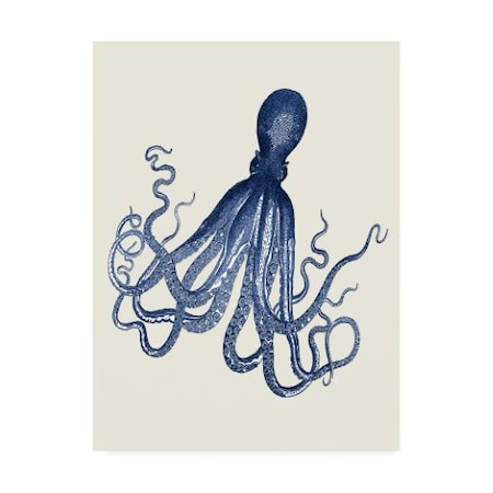 Fab Funky 'Blue Octopus On Cream E' Canvas Art,35x47